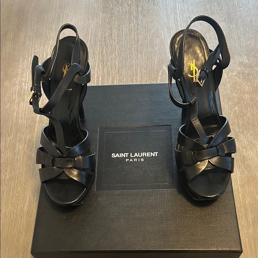 Saint Laurent Black Strappy Heels with Stiletto